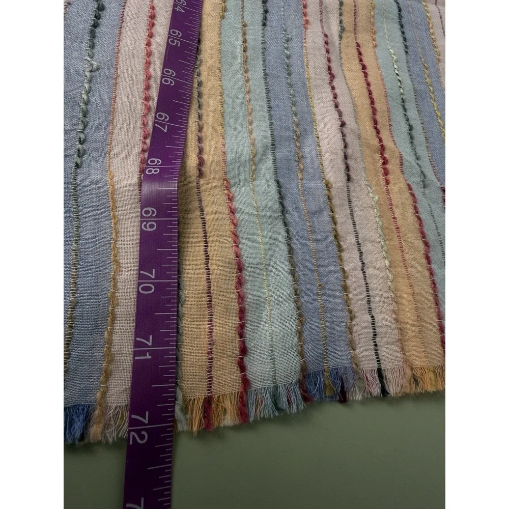 J.Jill Pastel Stripe Scarf One Size Linen Cotton Frayed Edge‎ Lightweight